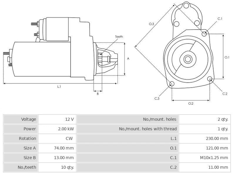 Μίζα 12V/2.0Kw 10t CW -PLA