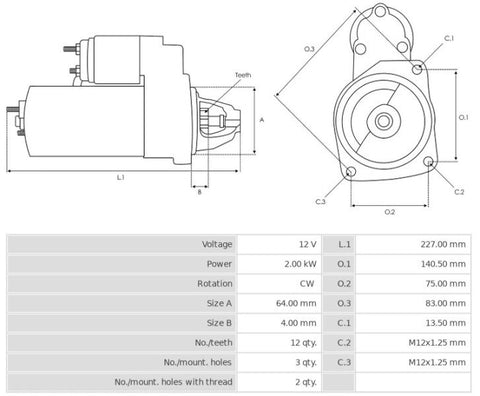 Μίζα 12V/2.0Kw 12t CW -PLA