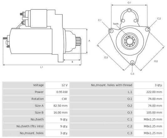 Καινούρια Μίζα Ανακατασκευής 12V/0,95Kw 9t (CW) -Δακτύλιοι