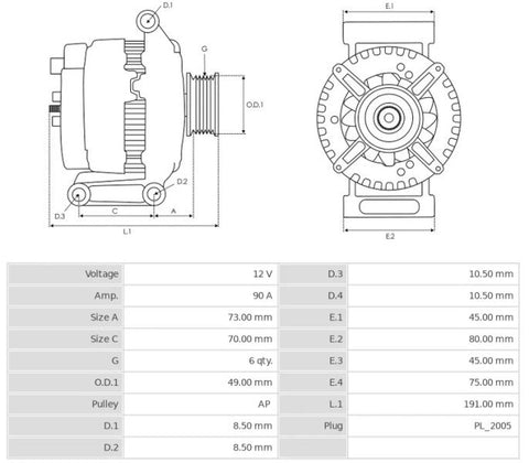 Δυναμό 12V/90A (P D) -NLP