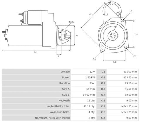 Καινούρια Μίζα Ανακατασκευήςς 12V/1,5Kw 11t CW -Δακτύλιοι