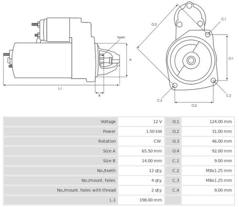 Καινούρια Μίζα Ανακατασκευήςς 12V/1,5Kw 12t CW -Δακτύλιοι