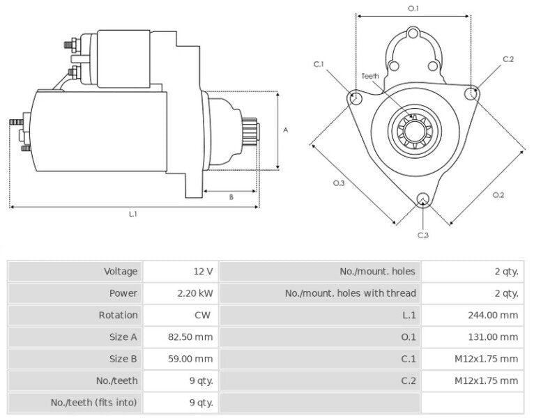 Μίζα 12V/2,2Kw 9t CW -NLP