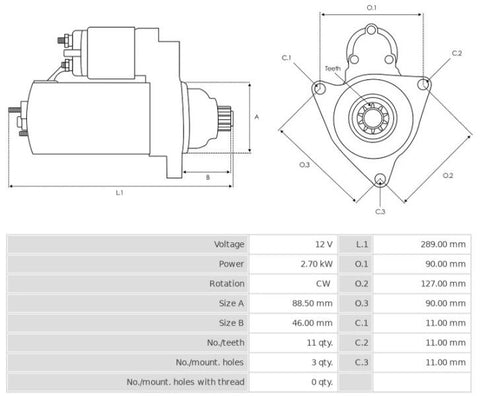 Μίζα 12V/2,7Kw 11t CW -NLR