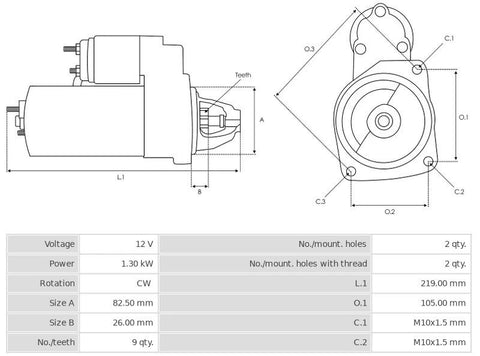 Μίζα 12V/1.3Kw 9t CW -NLR