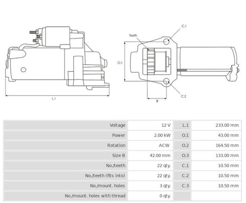 Μίζα 12V/2.0Kw 22t ACW -NLP