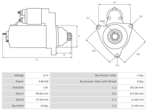 Μίζα 12V/4,8Kw 10t CW -NLR