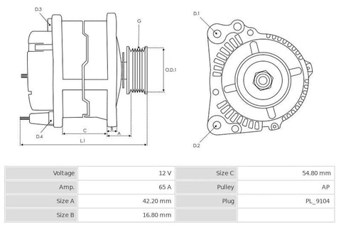 Δυναμό 12V/65A (D+) -NLR