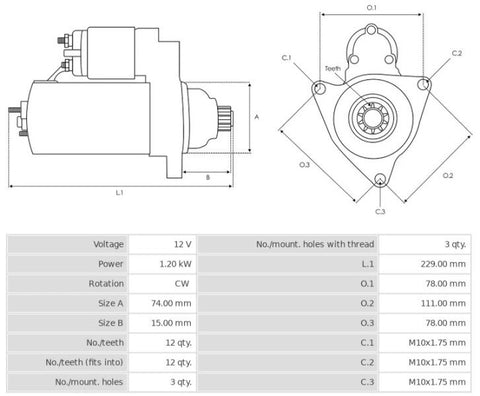 Μίζα 12V/1.2Kw 12t CW -NLR