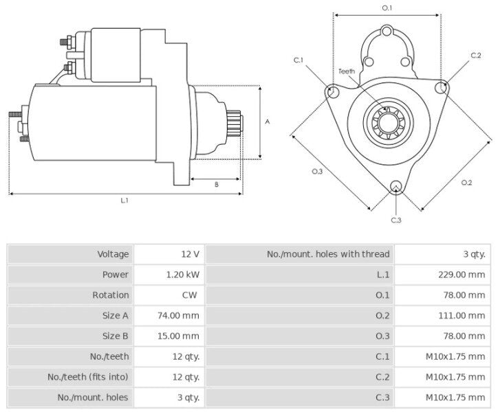 Μίζα 12V/1.2Kw 12t CW -NLP18