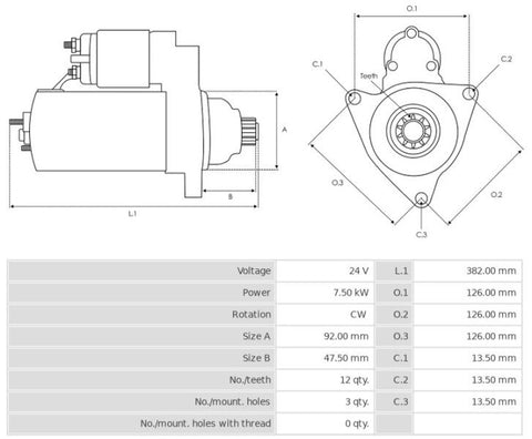 Μίζα 24V/7,5Kw 12t CW -PLA