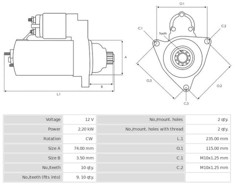 Καινούριος εκκινητής 12V/2,2Kw 10t CW (Denso-CN) -NLR