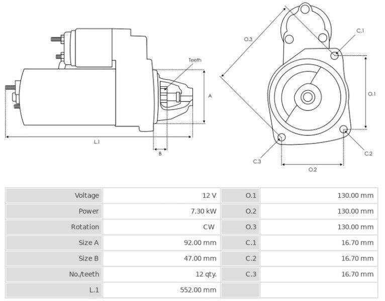 Μίζα 12V/7,3Kw 12t CW -PLA