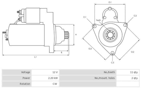 Μίζα 12V/2,2Kw 11t CW -PLA