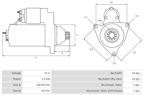 Μίζα 12V/2,5Kw 14t CW -PLA