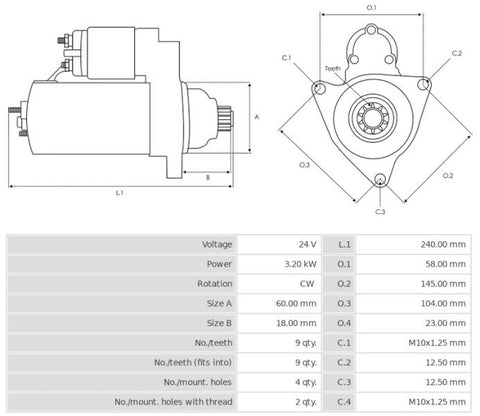 Μίζα 24V/3,2Kw 9t CW -PLA