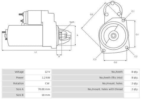 Μίζα 12V/1.2Kw 8t CW -NLR