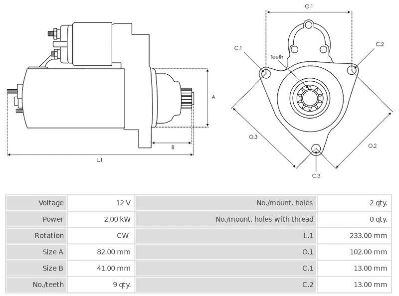 Μίζα 12V/2.0Kw 9t CW -NLP