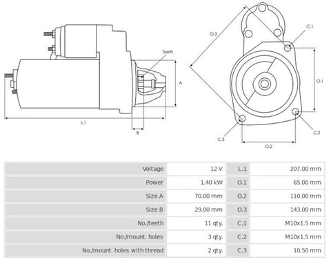 Μίζα 12V/1,4Kw 11t CW -PLA