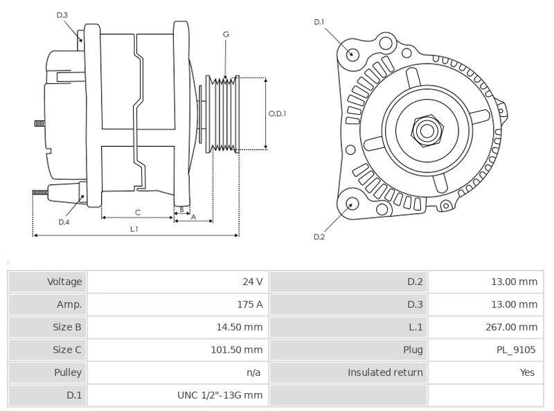 Δυναμό 24V/175A (D+ W) -PLA