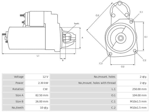 Μίζα 12V/2,3Kw 10t CW -NLR