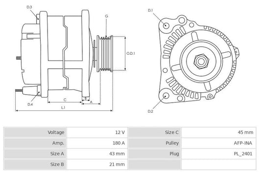 Δυναμό 12V/180A (L DFM) -NLP18