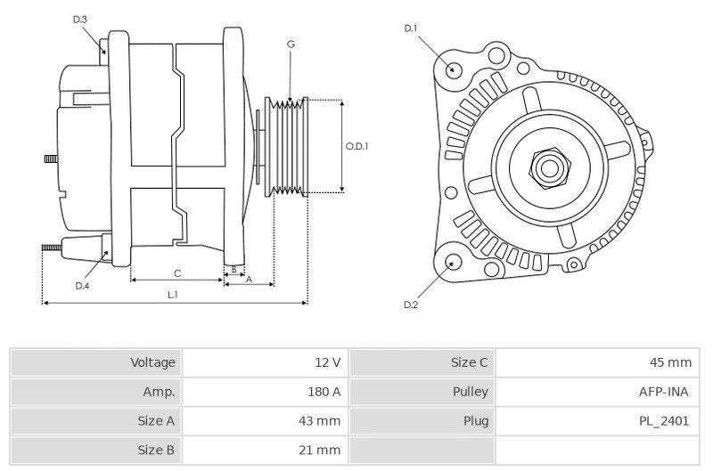 Δυναμό 12V/180A (L DFM) -NLP18