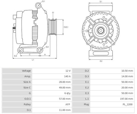 Δυναμό 12V/140A (DFM L) -PLA