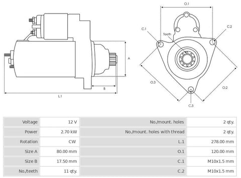 Μίζα 12V/2,7Kw 11t CW -NLP