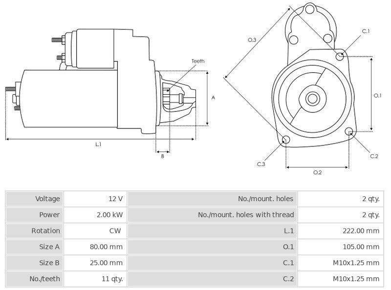 Μίζα 12V/2.0Kw 11t CW -NLP