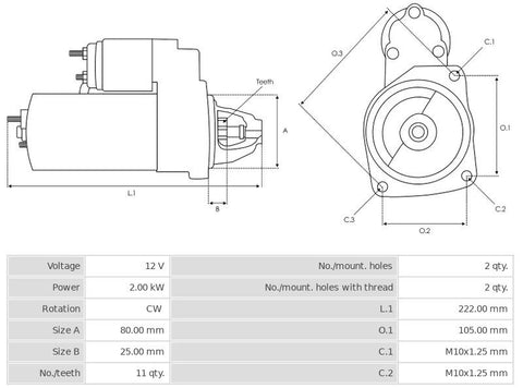 Μίζα 12V/2.0Kw 11t CW -NLP