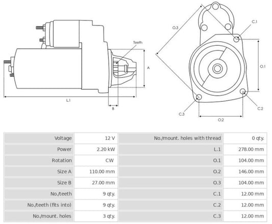 Μίζα 12V/2,2Kw 9t CW -NLP18