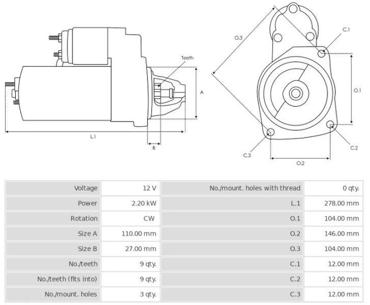 Μίζα 12V/2,2Kw 9t CW -NLP18