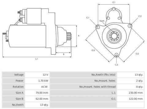 Μίζα 12V/1,7Kw 13t ACW -NLR