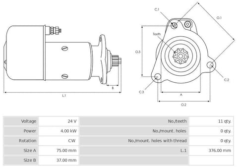 Καινούρια Μίζα Ανακατασκευής 24V/4.0Kw 11t CW -PLAU