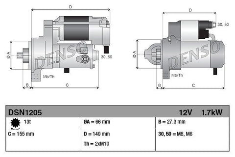 Μίζα 12V 1,7KW 13z CW -LVI