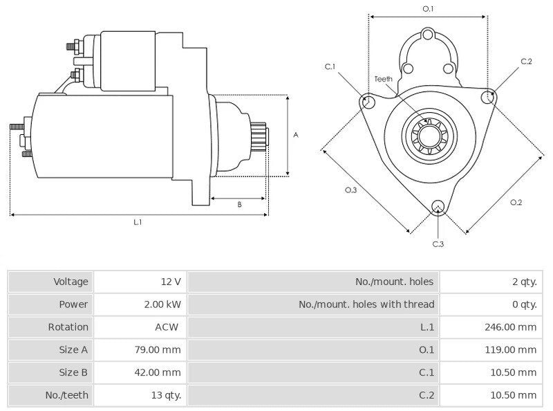 Μίζα 12V/2.0Kw 13t ACW -NLR