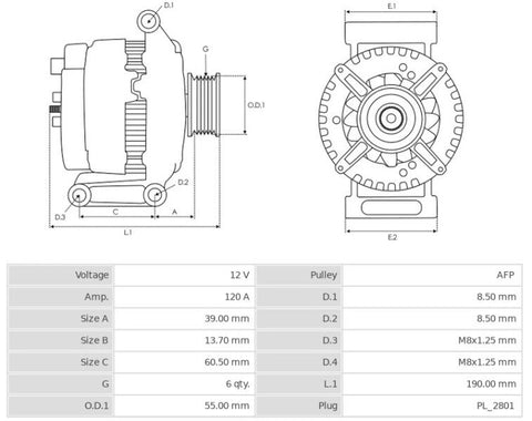 Δυναμό 12V/120A (LIN) -PLA