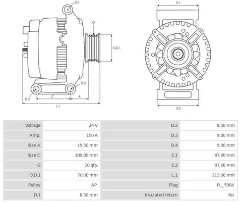 Δυναμό 24V/150A (W L 15 S) -PLA