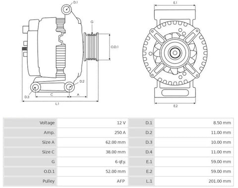 Δυναμό 12V/250A (LIN) -PLA