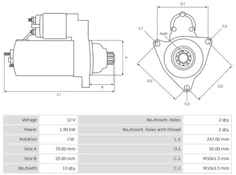 Μίζα 12V/1,9Kw 13t CW -PLA