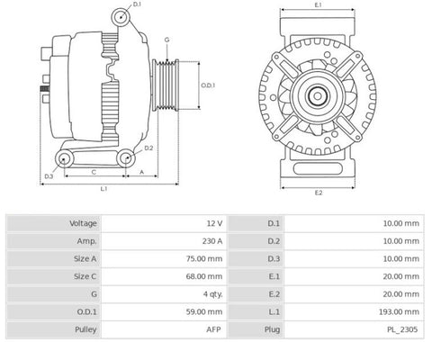 Δυναμό 12V/230A (LIN) -PLA