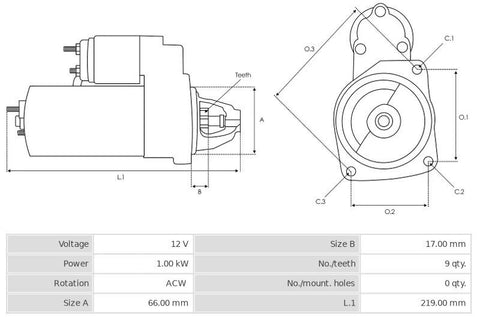 Μίζα 12V/1.0Kw 9t ACW -PLMA