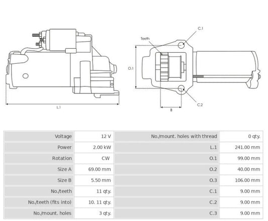 Μίζα 12V/2.0Kw 11t CW -NLR