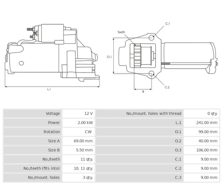 Μίζα 12V/2.0Kw 11t CW -NLR