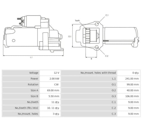 Καινούρια Μίζα Ανακατασκευήςς 12V/2.0Kw 11t CW -Δακτύλιοι