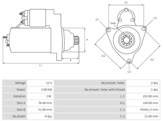 Μίζα 12V/2.0Kw 9t CW -NLP18