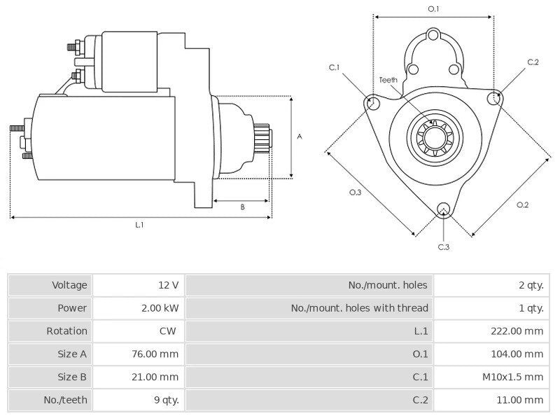 Μίζα 12V/2.0Kw 9t CW -NLP18