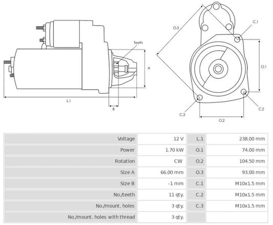 Καινούρια Μίζα Ανακατασκευήςς 12V/1,7Kw 10t CW -Δακτύλιοι