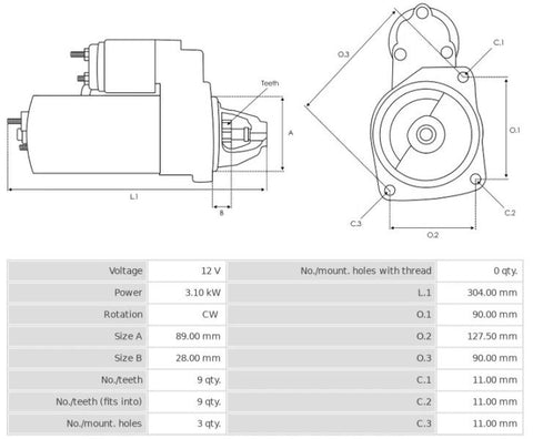 Μίζα 12V/3,1Kw 9t CW -NLP